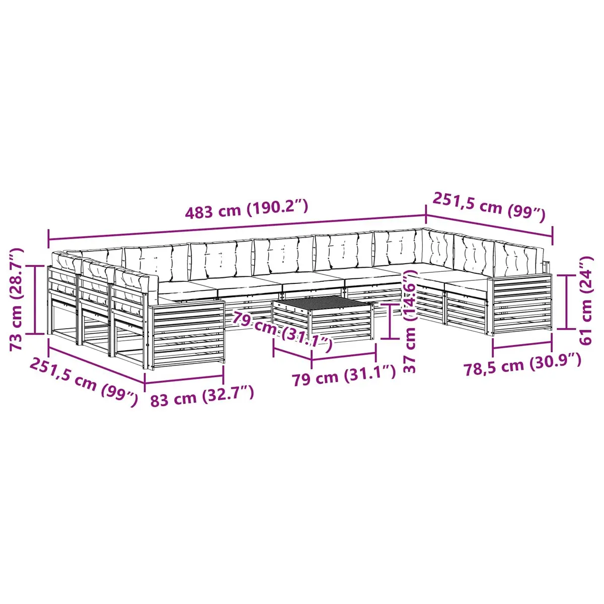 Outdoor Sofa Set 11 Piece Garden Furniture Natural Anthracite Solid Acacia Wood