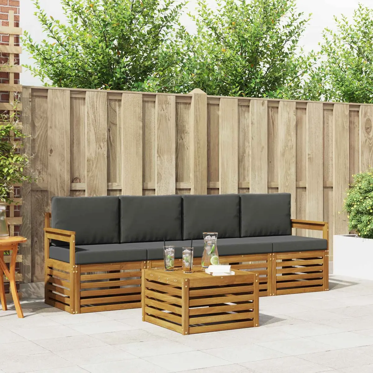 Outdoor Sofa Set 5 Piece Garden Furniture Natural Anthracite Wood Patio Lounge
