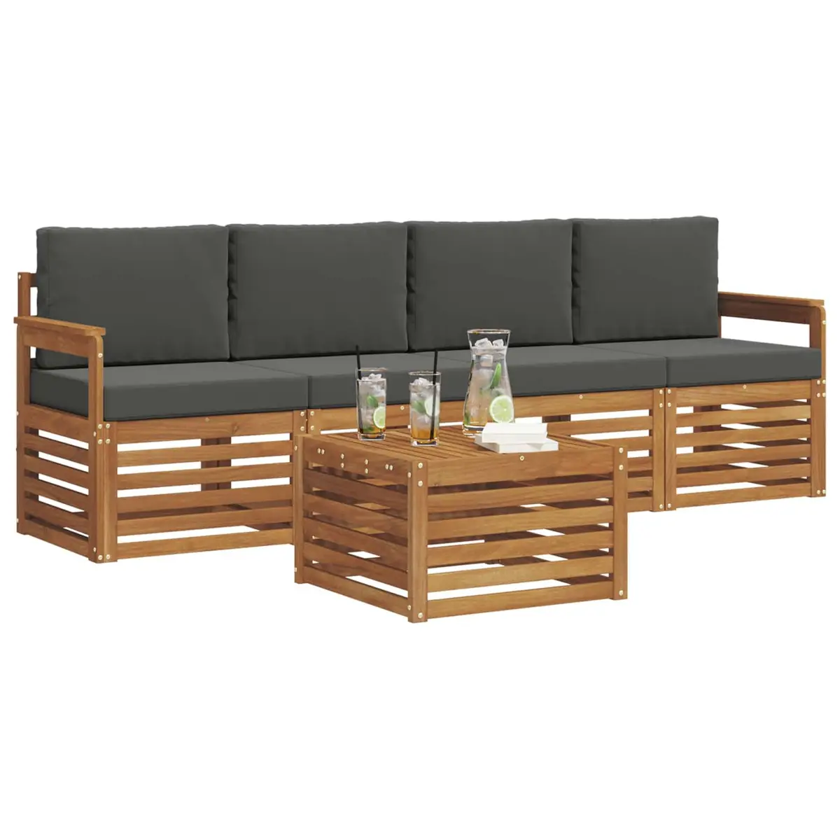 Outdoor Sofa Set 5 Piece Garden Furniture Natural Anthracite Wood Patio Lounge