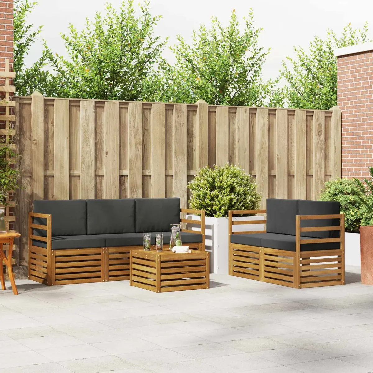 Outdoor Sofa Sets 6 Pcs Garden Furniture Natural Anthracite Acacia Wood Modular