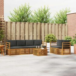 Outdoor Sofa Set 7 Pieces Natural Anthracite Solid Acacia Wood Garden Furniture