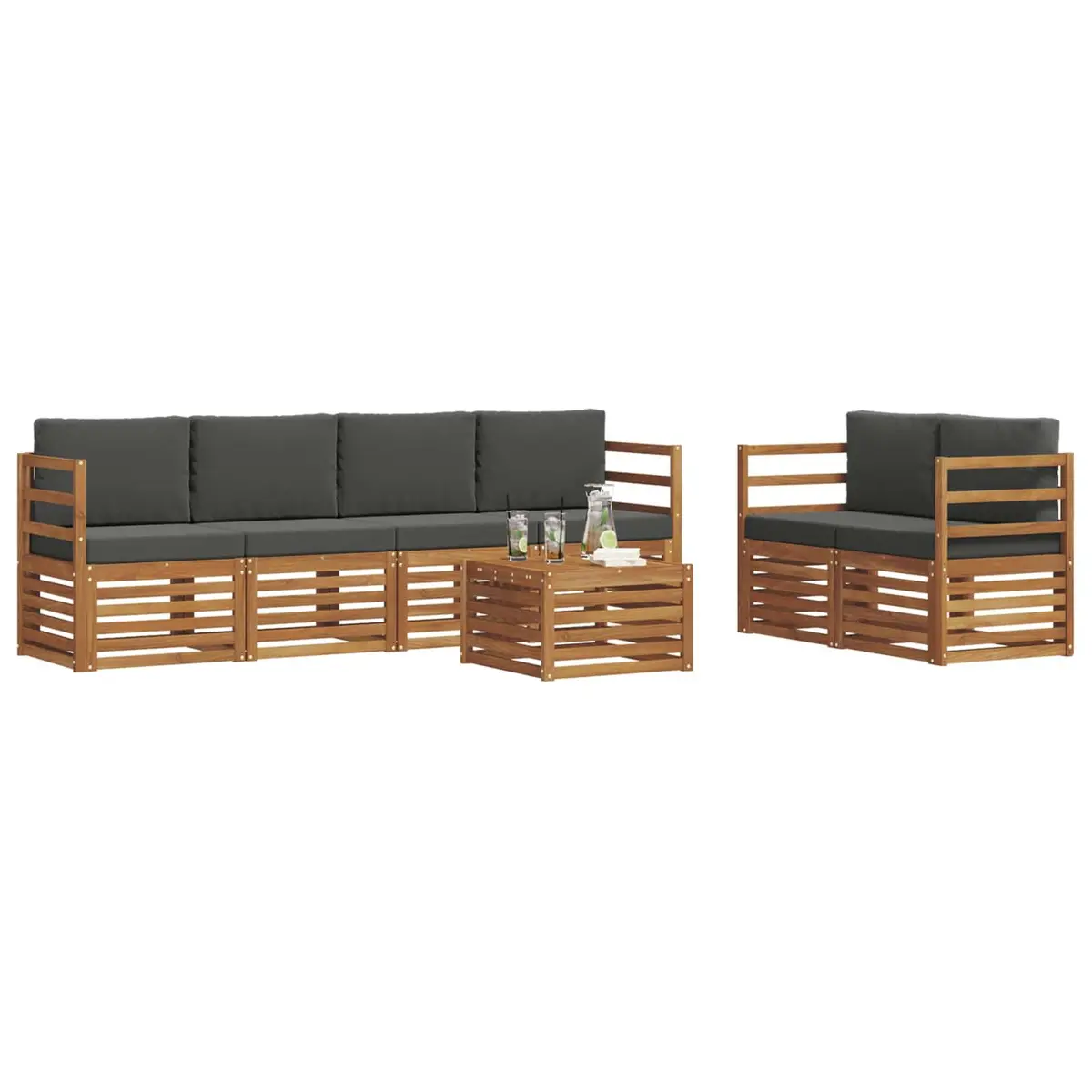 7 Piece Modular Outdoor Sofa Set Natural Anthracite Solid Acacia Wood Garden Furniture