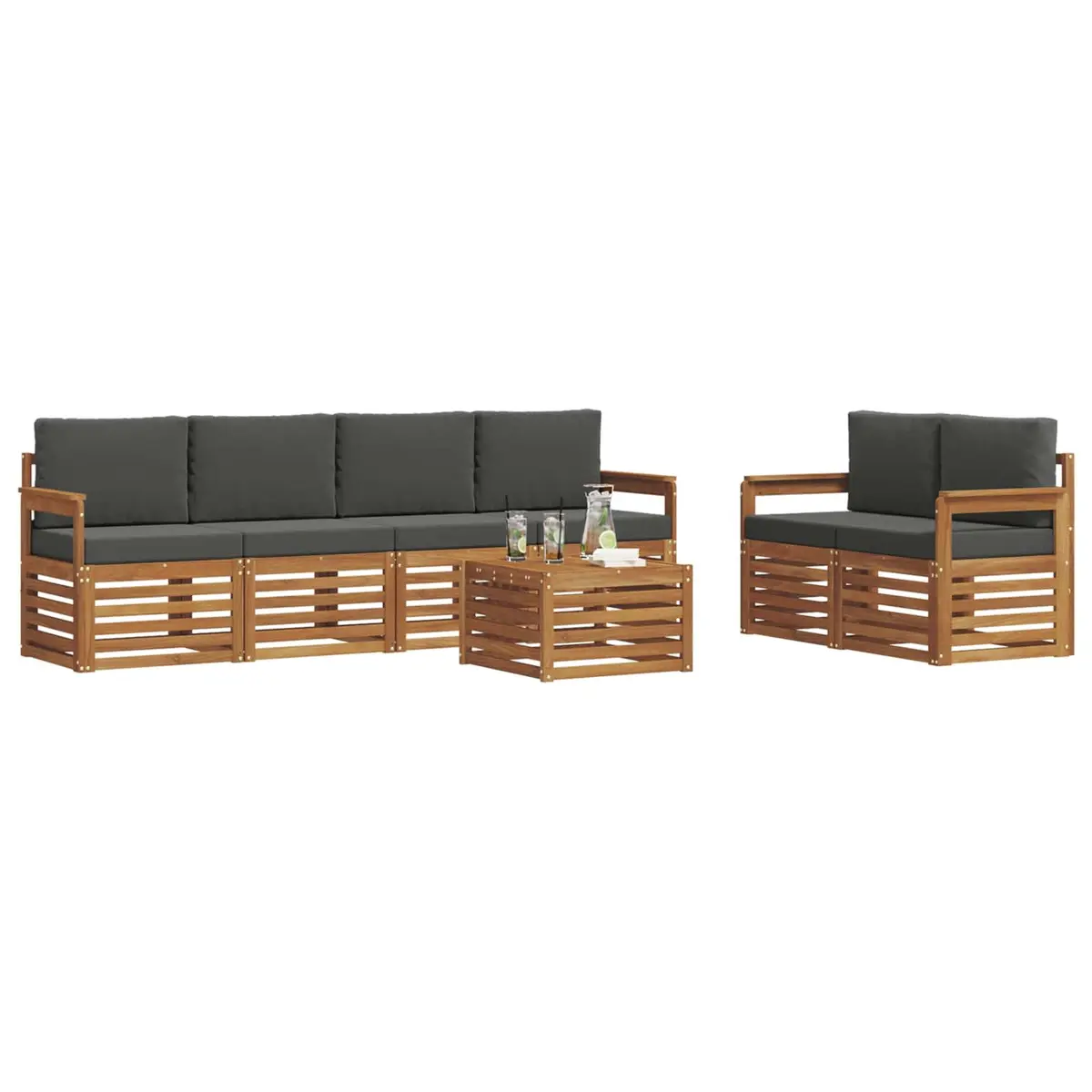 Outdoor Sofa Set 7 Pieces Natural Anthracite Solid Wood Garden Furniture