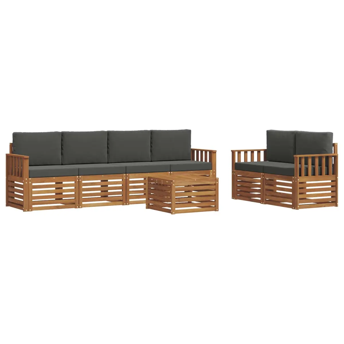 7 Piece Modular Outdoor Sofa Set Natural Solid Acacia Wood Garden Furniture Anthracite Finish