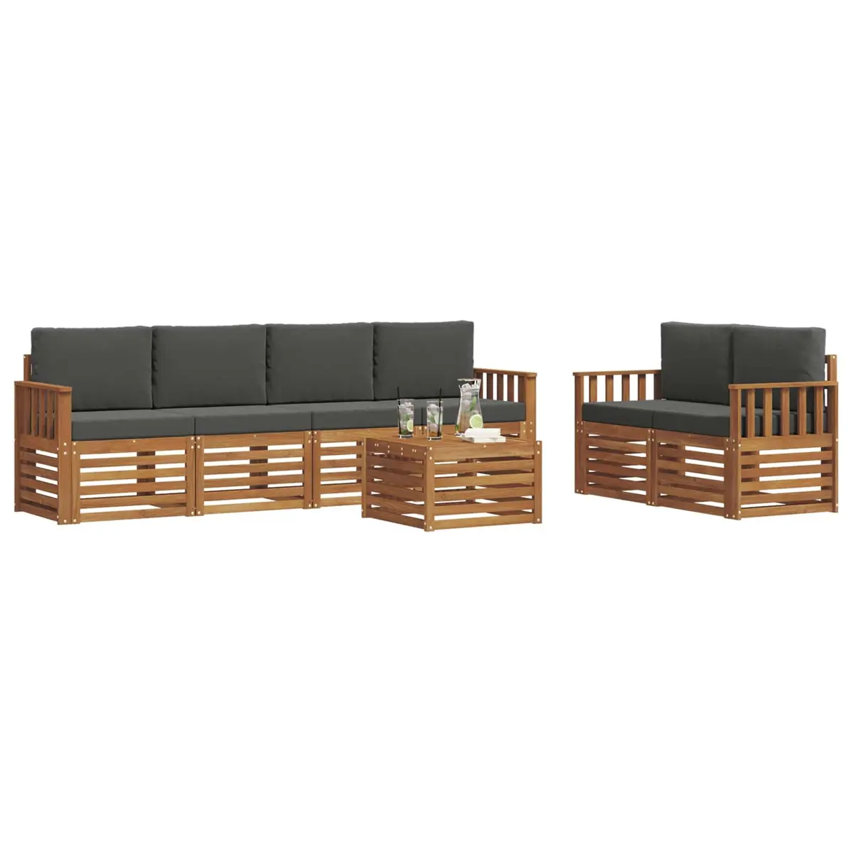 7 Piece Modular Outdoor Sofa Set Natural Solid Acacia Wood Garden Furniture Anthracite Finish
