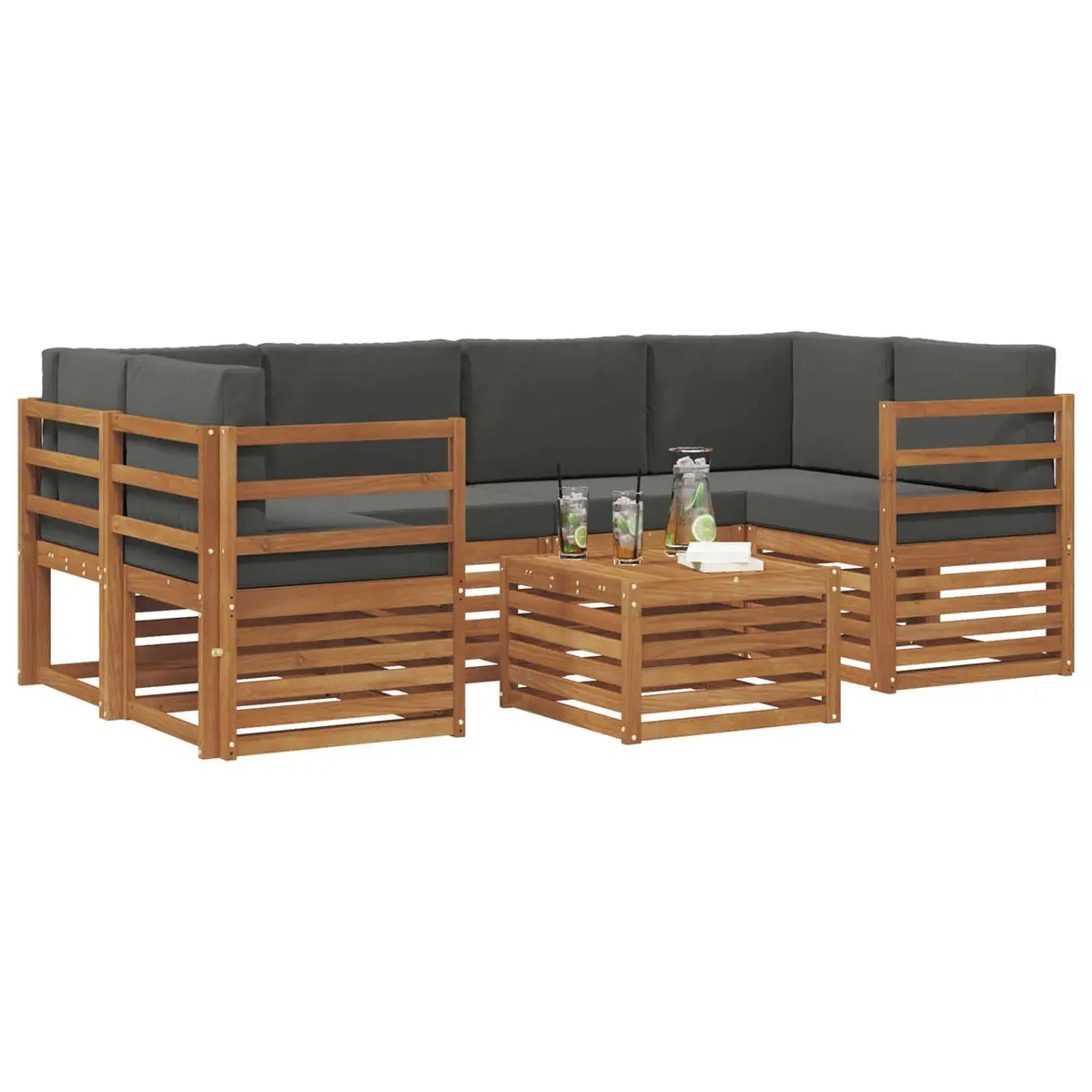 Outdoor Sofa Set 7 Pieces Natural Anthracite Solid Acacia Wood Garden Furniture