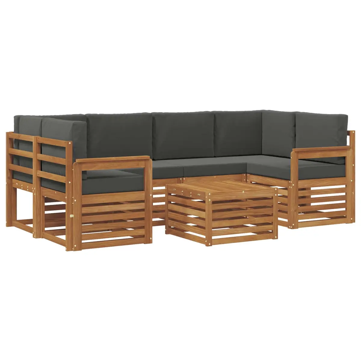 Outdoor Sofa Set 7 Pcs Natural Anthracite Solid Acacia Wood Garden Furniture