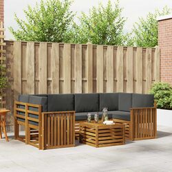 Outdoor Sofa Set 7 Piece Natural Anthracite Solid Acacia Wood Garden Furniture