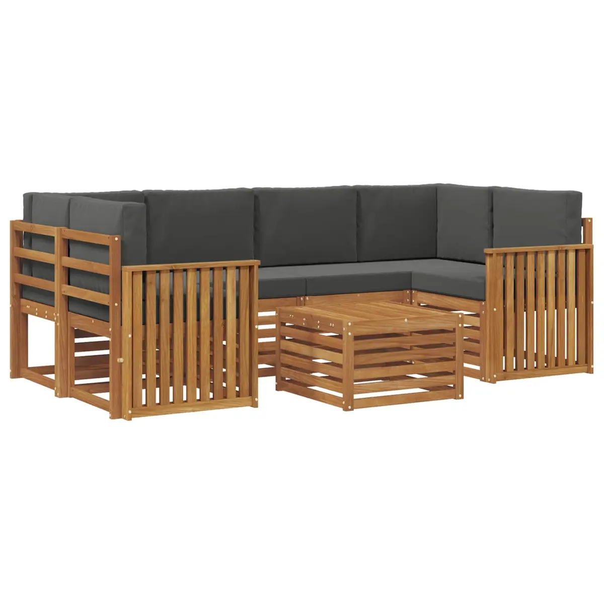 Outdoor Sofa Set 7 Piece Natural Anthracite Solid Acacia Wood Garden Furniture