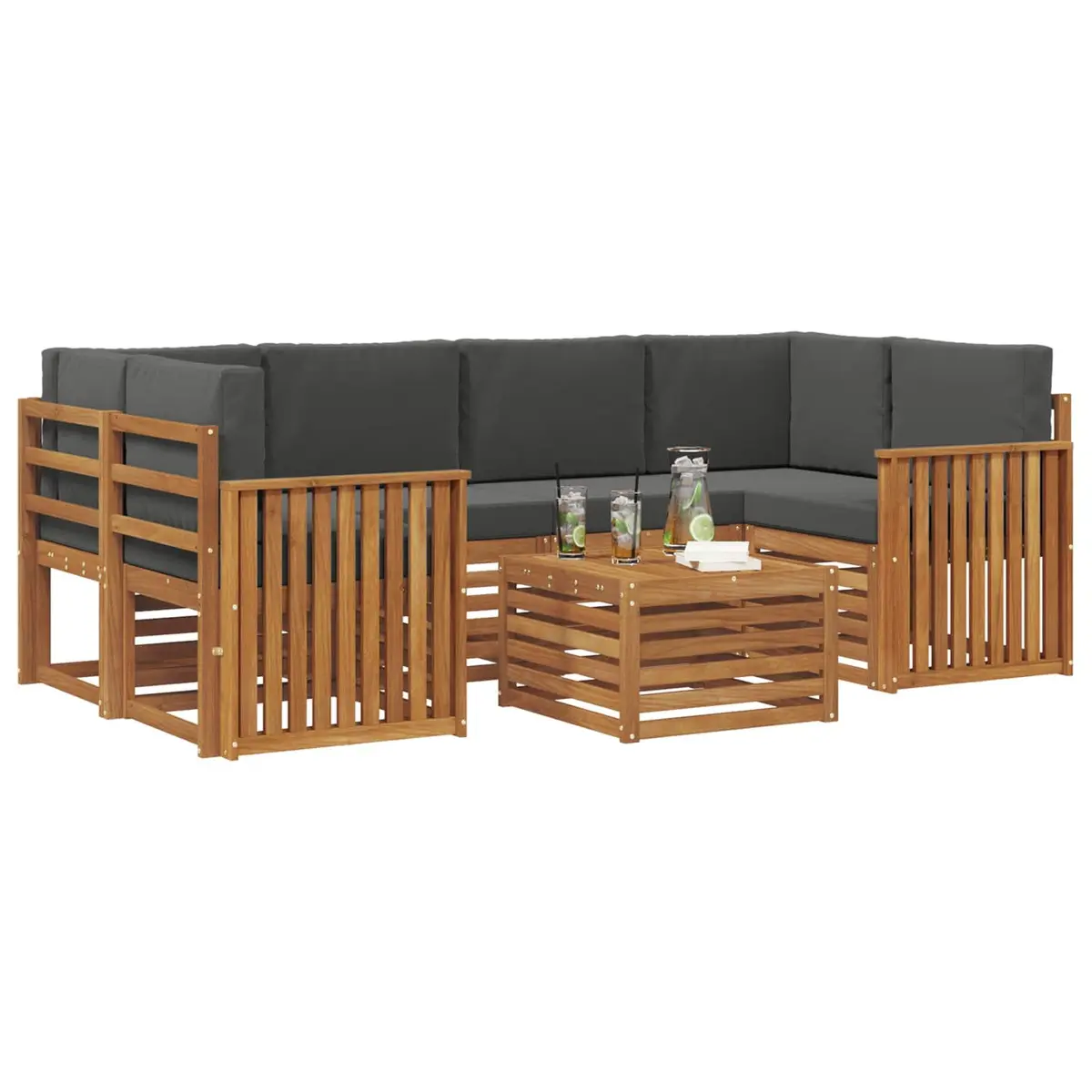 Outdoor Sofa Set 7 Piece Natural Anthracite Solid Acacia Wood Garden Furniture