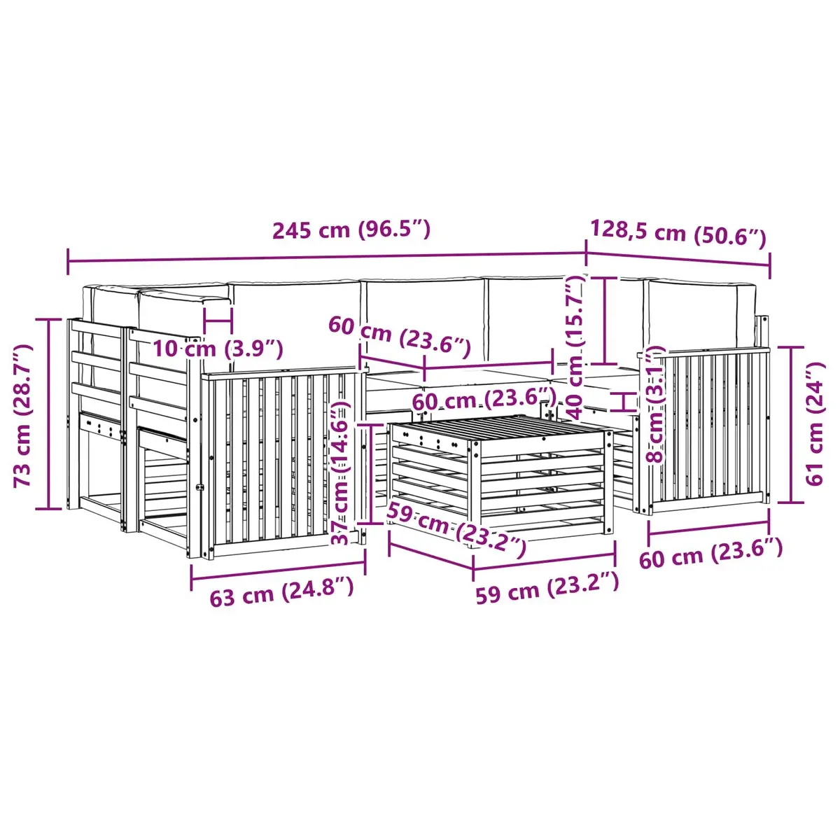 Outdoor Sofa Set 7 Piece Natural Anthracite Solid Acacia Wood Garden Furniture