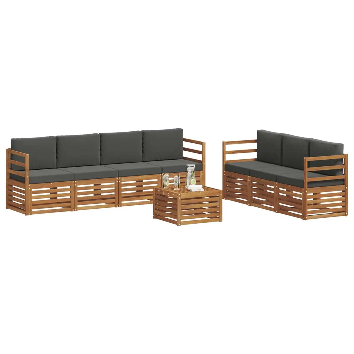 Outdoor Sofa Set 8 Pieces Garden Furniture Acacia Wood Natural Anthracite