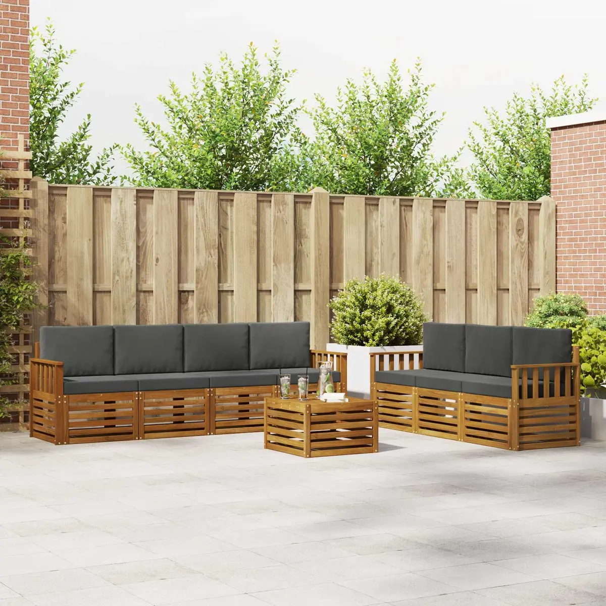 Outdoor Sofa Sets 8 Piece Garden Furniture Natural Anthracite Wood Patio Seating