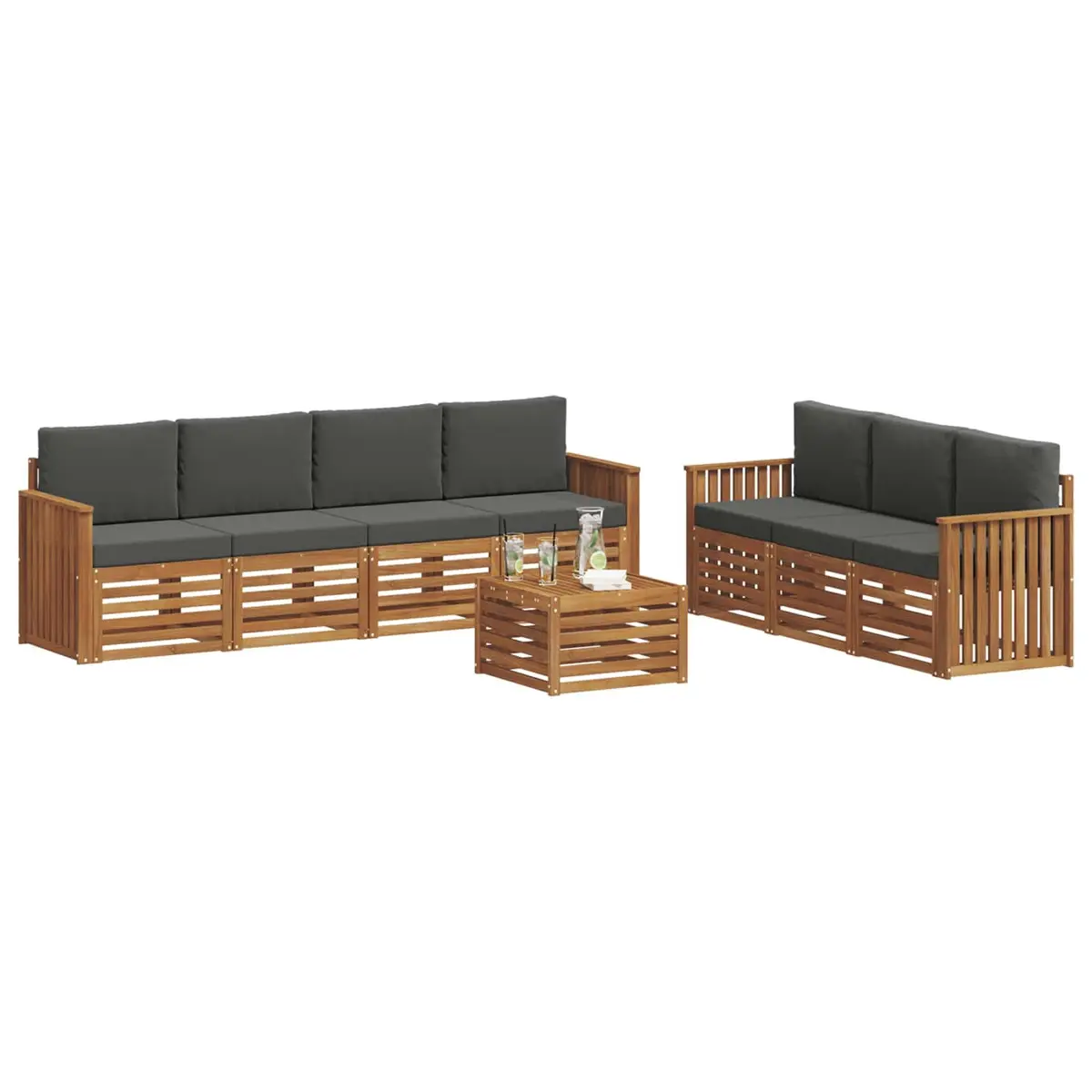 Modular Outdoor Furniture Set 8 Pieces Natural Anthracite Wood Garden Sofa
