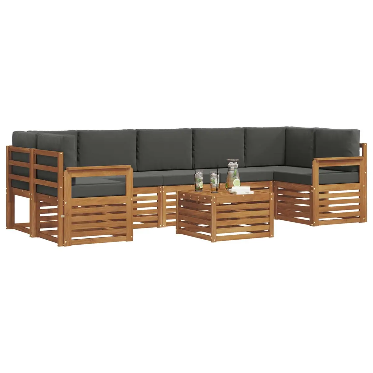 Outdoor Sofa Set 8 Piece Garden Furniture Natural Anthracite Wood Patio Lounge
