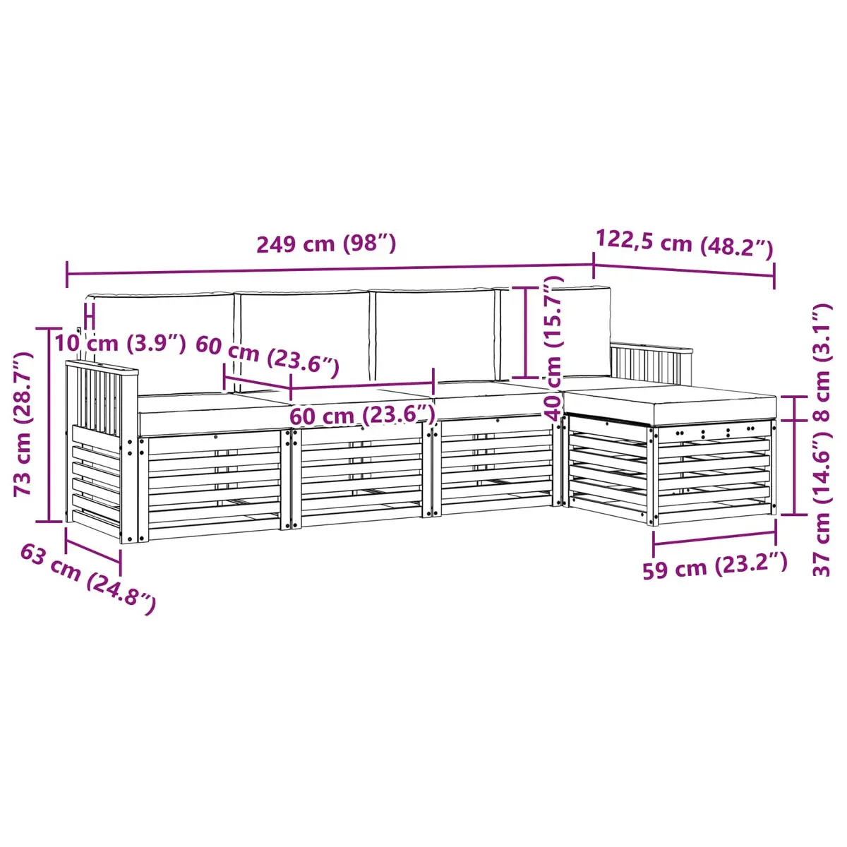 Outdoor Sofa Set Sectional Patio Furniture 5 Piece Modular Natural Anthracite
