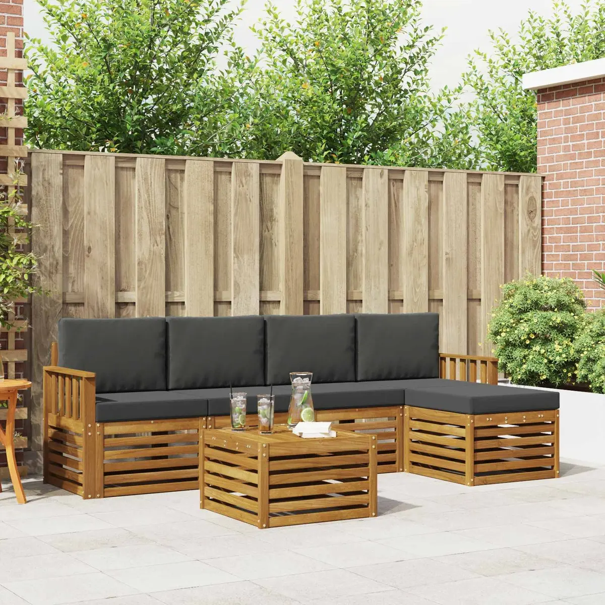 Modular Outdoor Sofa Set Acacia Wood 6 Piece Natural Anthracite Garden Furniture