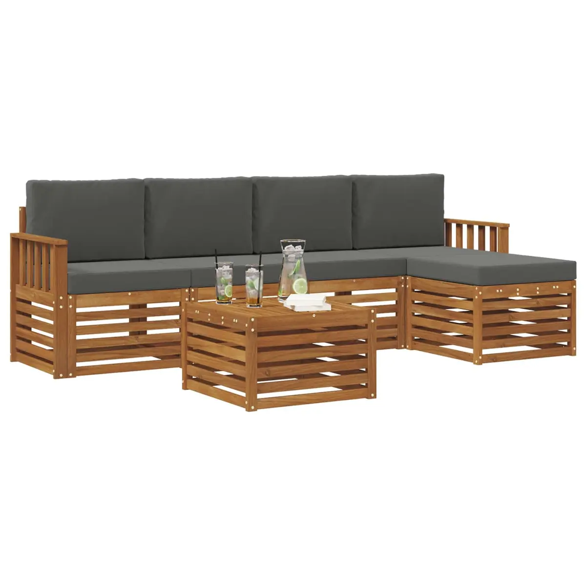 Modular Outdoor Sofa Set Acacia Wood 6 Piece Natural Anthracite Garden Furniture