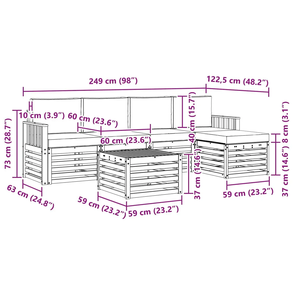 Modular Outdoor Sofa Set Acacia Wood 6 Piece Natural Anthracite Garden Furniture
