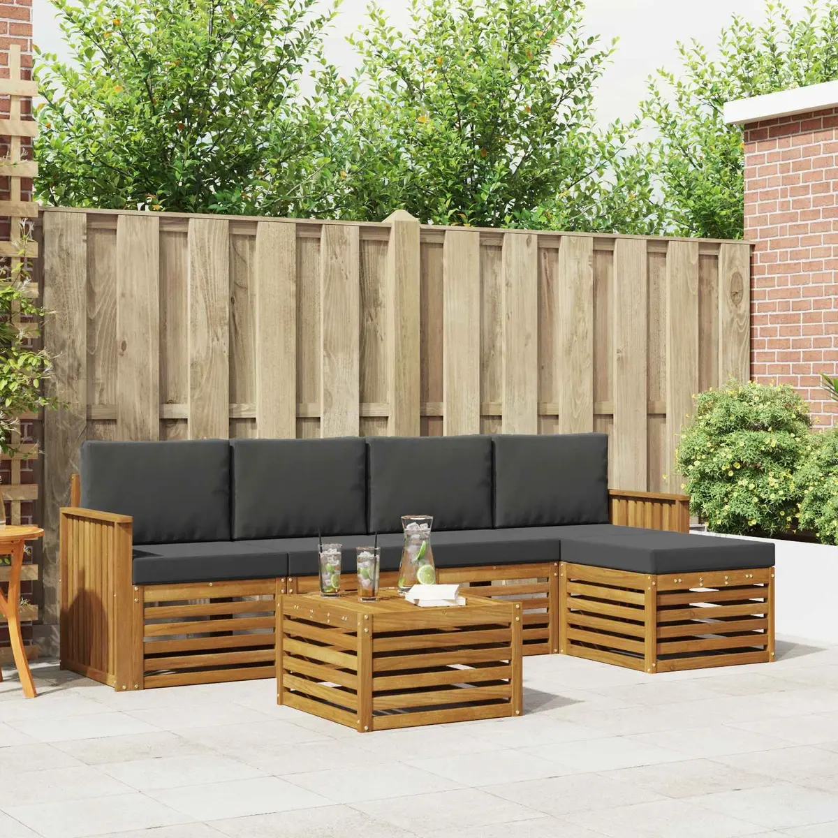 Outdoor Sofa Set 6 Piece Garden Furniture with Cushions Natural Anthracite