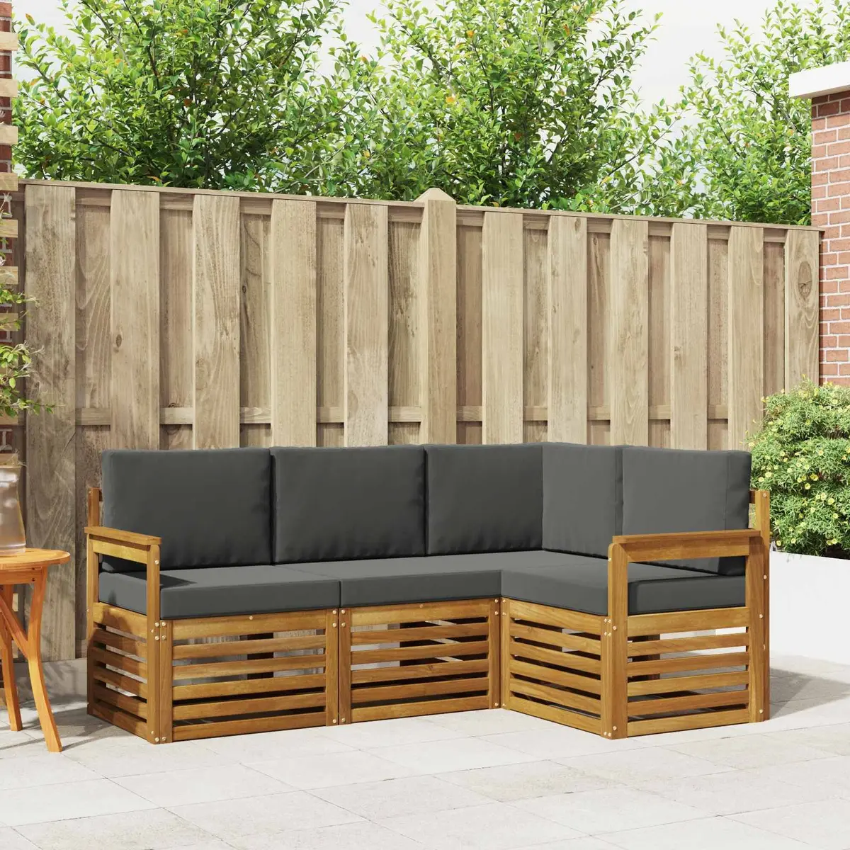 Outdoor Sofa Sets 4 Pieces Natural Anthracite Solid Wood Garden Furniture Patio