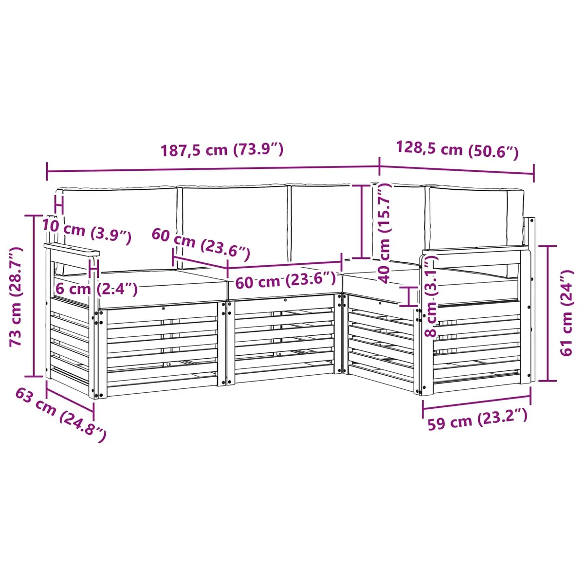 Outdoor Sofa Sets 4 Pieces Natural Anthracite Solid Wood Garden Furniture Patio