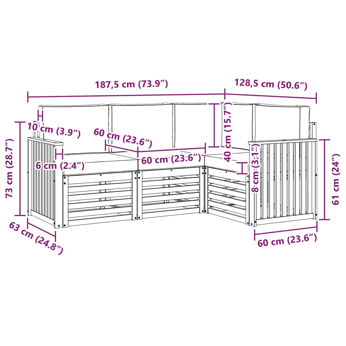 4-Piece Outdoor Sofa Set in Acacia