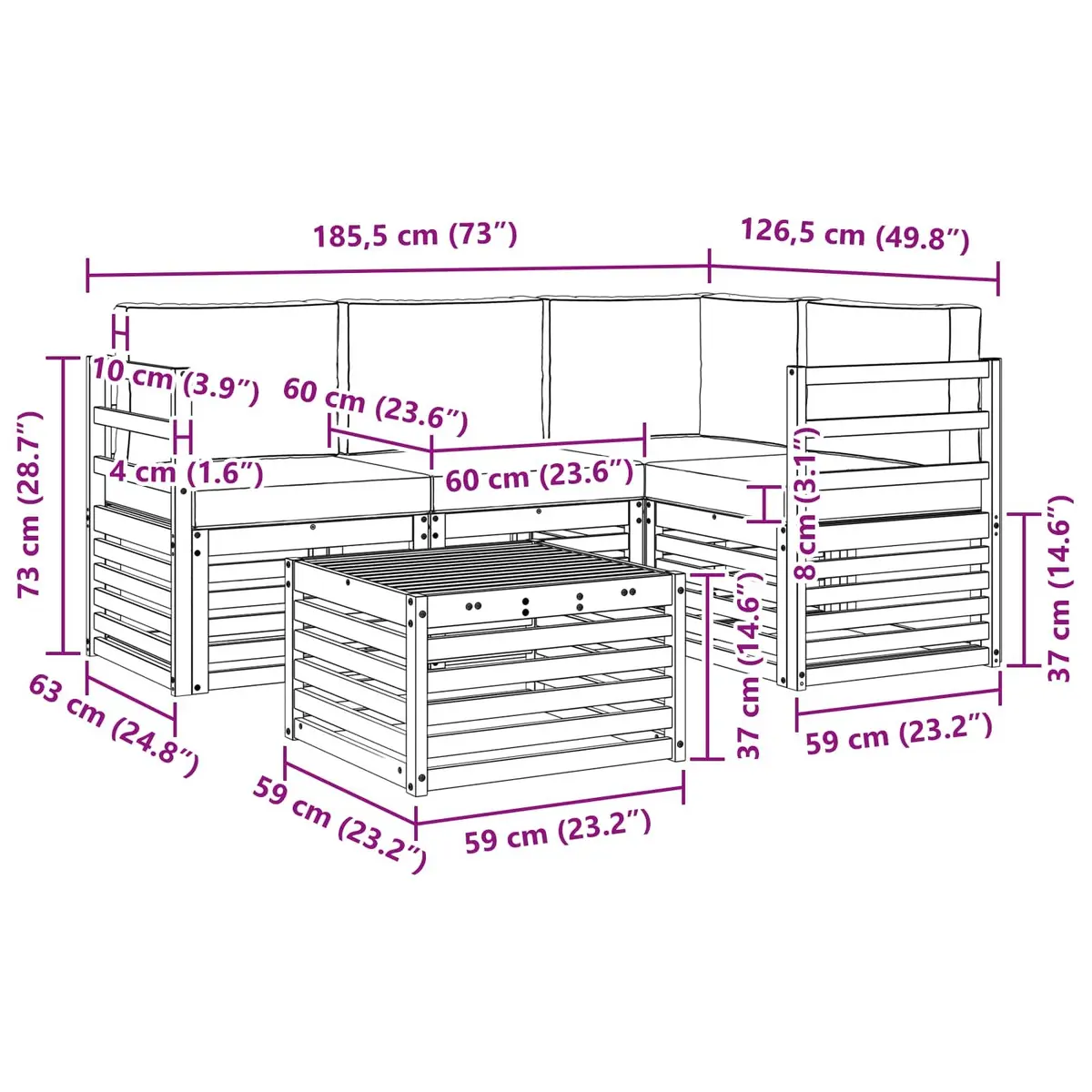 Outdoor Sectional Sofa Set 5 Pieces Modular Garden Patio Furniture Natural