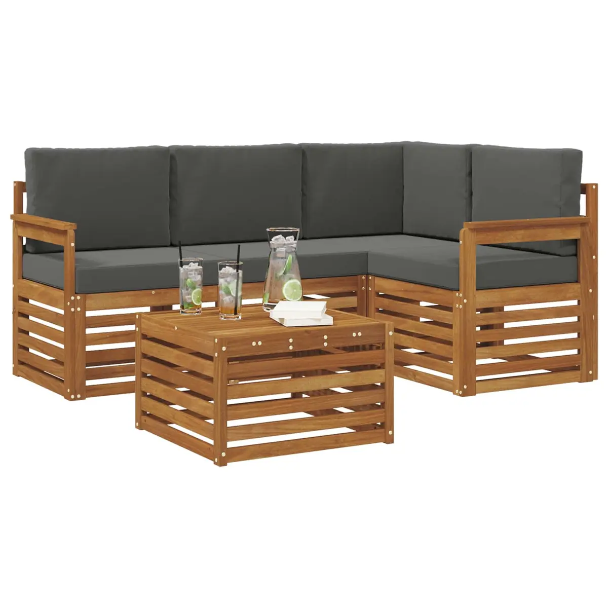 Outdoor Sectional Sofa Set 5 Pieces Modular Garden Patio Furniture Acacia Wood