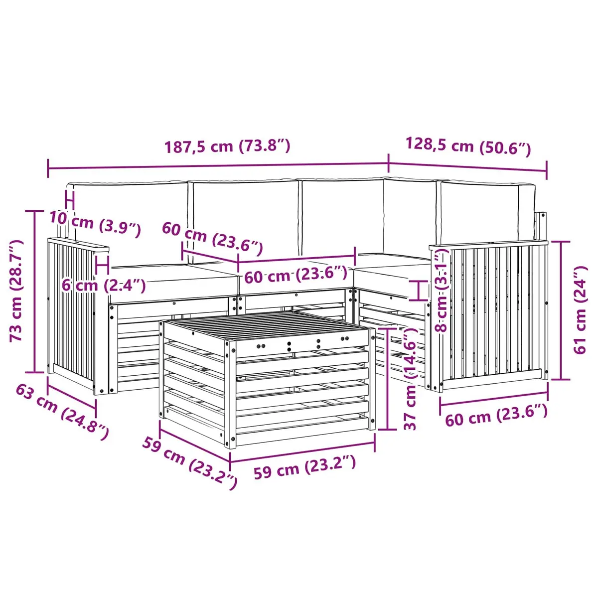Outdoor Sectional Sofa Set 5 pcs Modular Garden Patio Furniture with Cushions