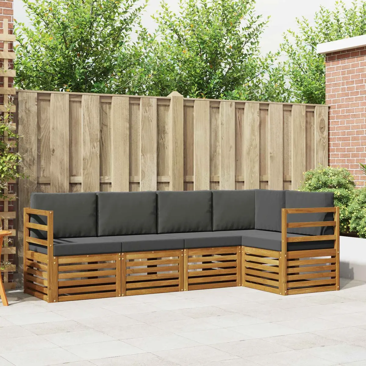 5 Piece Modular Sectional Sofa Set Outdoor Garden Furniture Natural and Anthracite