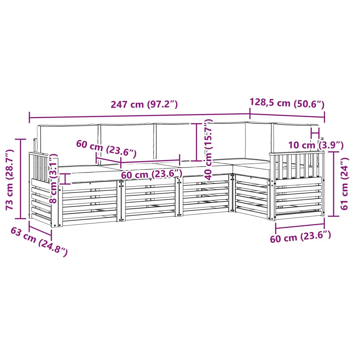 Sectional Sofa Set 5 Pcs Outdoor Garden Furniture Natural Anthracite Modular