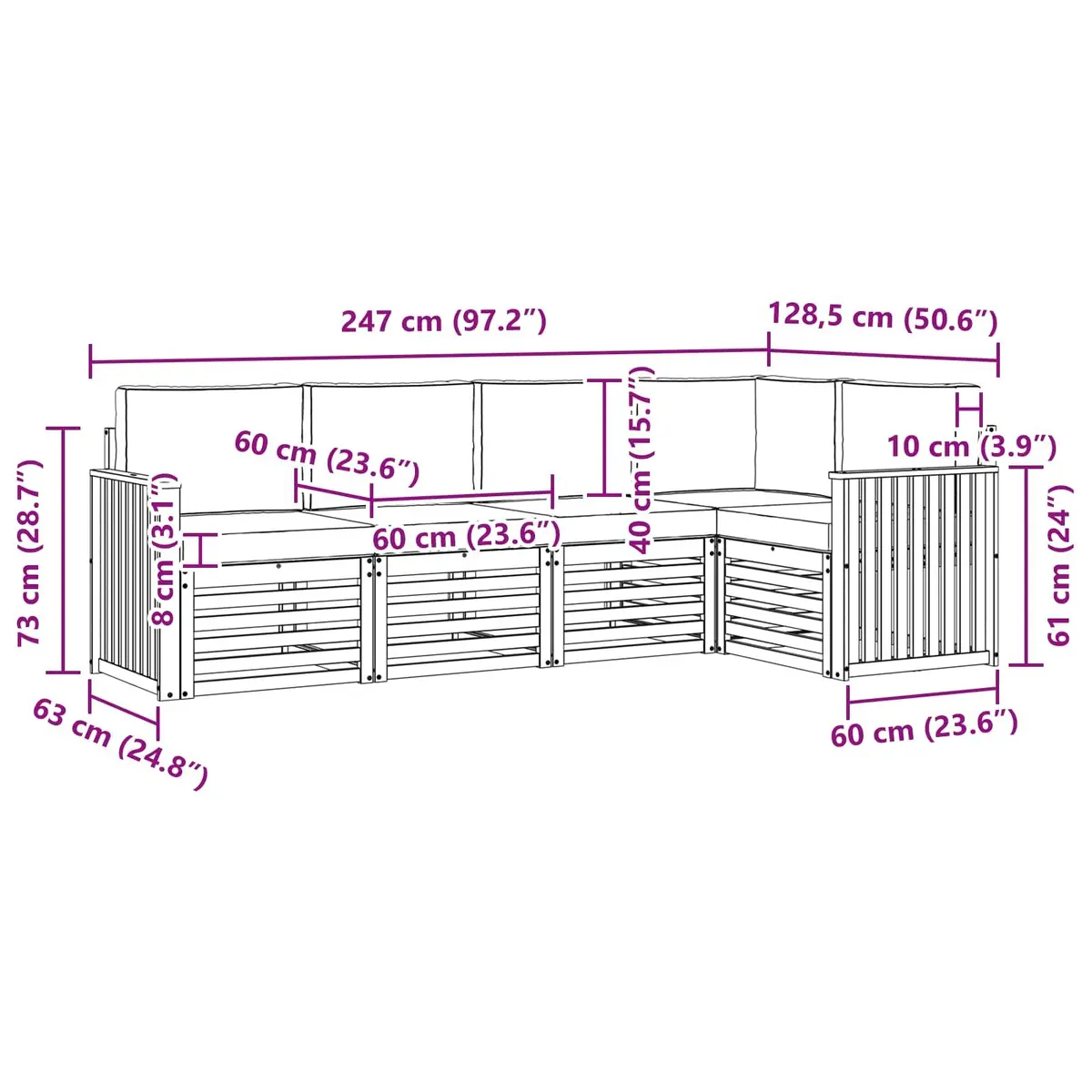 Sectional Sofa Set 5 Pieces Outdoor Garden Furniture Natural Anthracite Modular