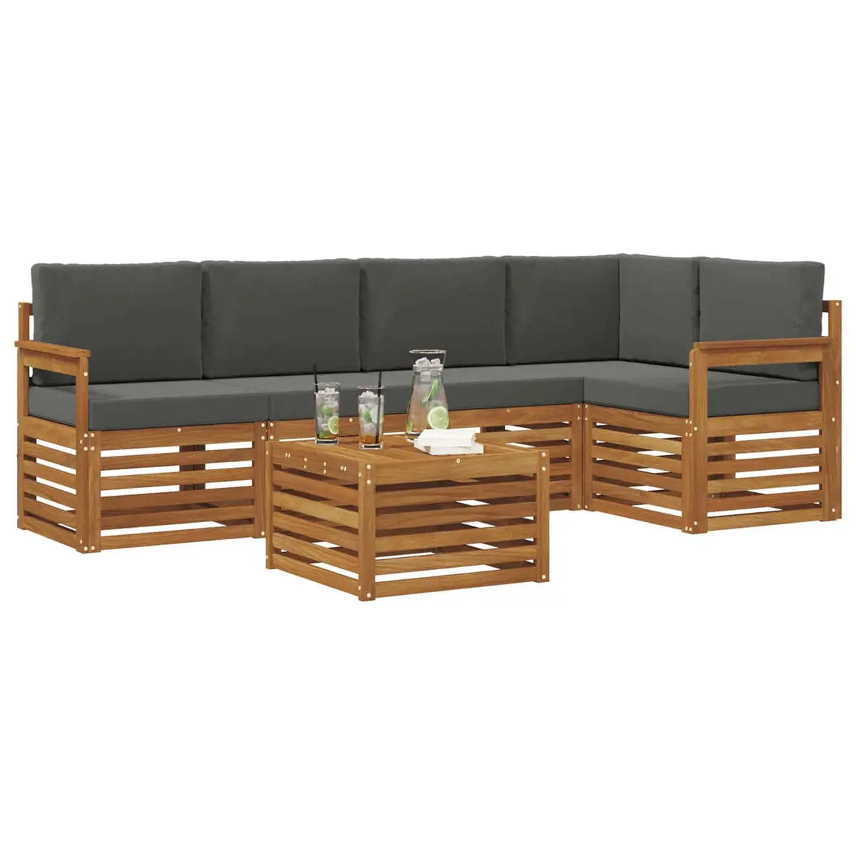 Outdoor Sectional Sofa Set 6 pcs Garden Furniture Natural Anthracite Modular