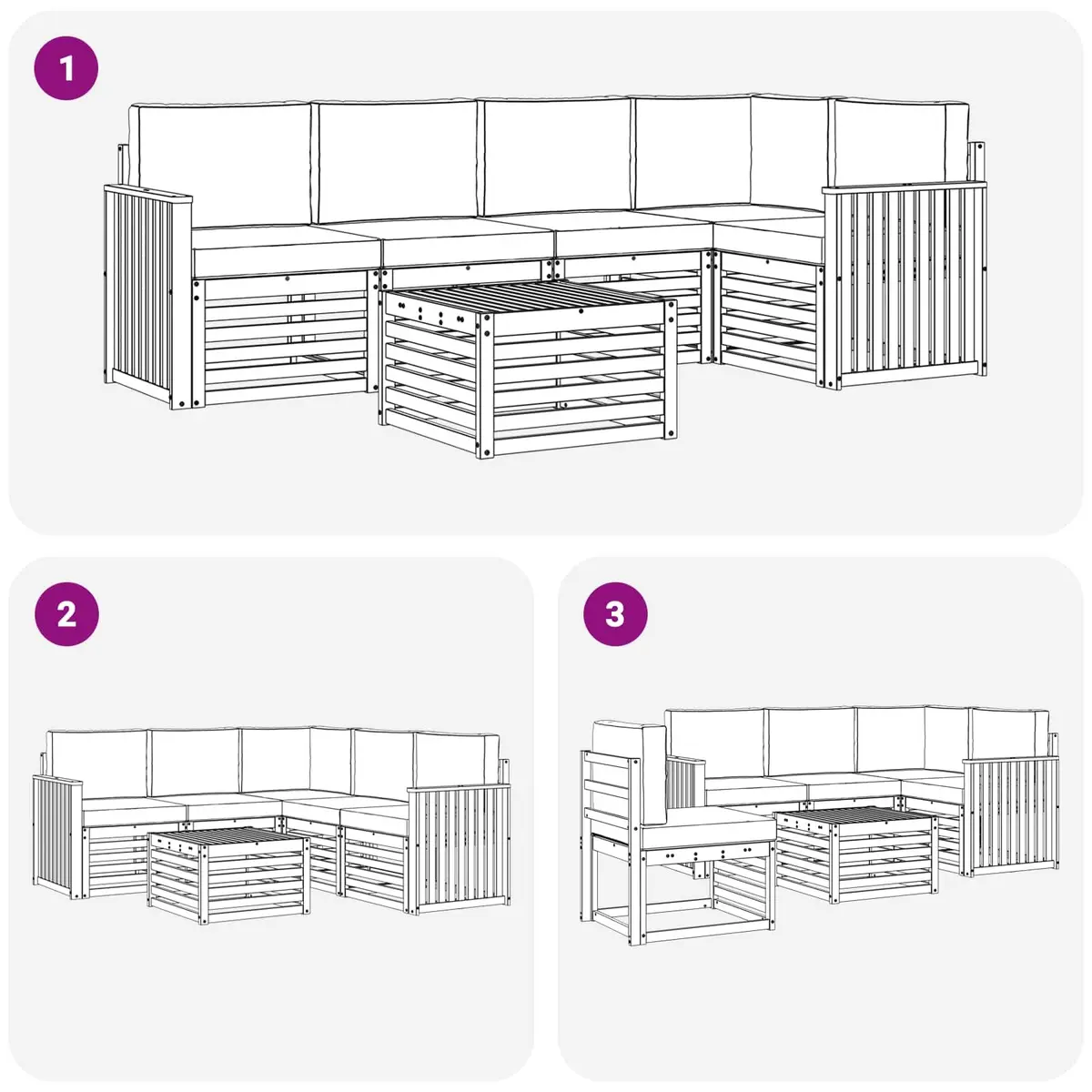 Modular Sectional Sofa Set 6 Pieces Outdoor Garden Furniture Natural Wood Anthracite Cushions