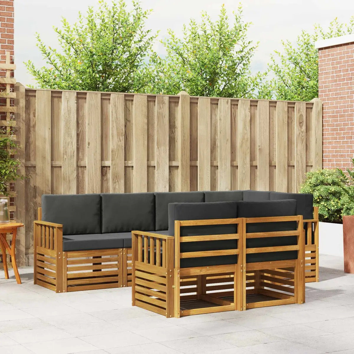 7 Piece Outdoor Modular Sectional Sofa Set Natural Acacia Wood Garden Furniture