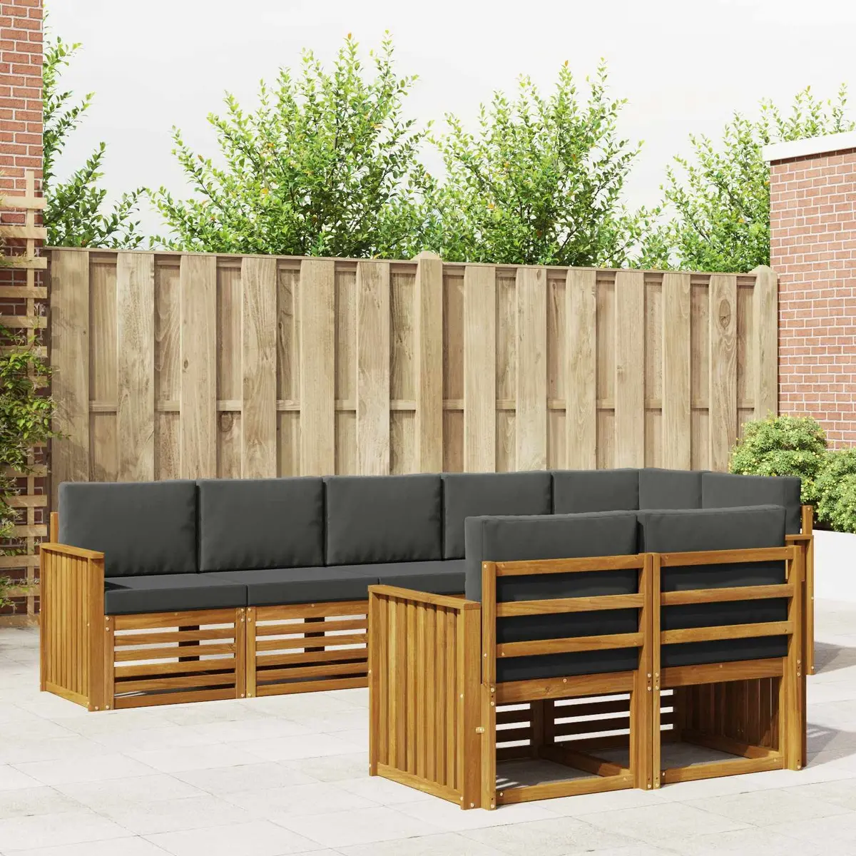 Outdoor Sofa Set Modular 8 Pieces Natural Anthracite Solid Wood Garden Furniture