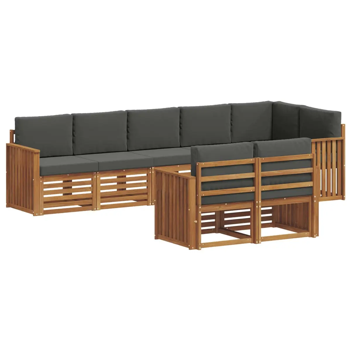 Outdoor Sofa Set Modular 8 Pieces Natural Anthracite Solid Wood Garden Furniture