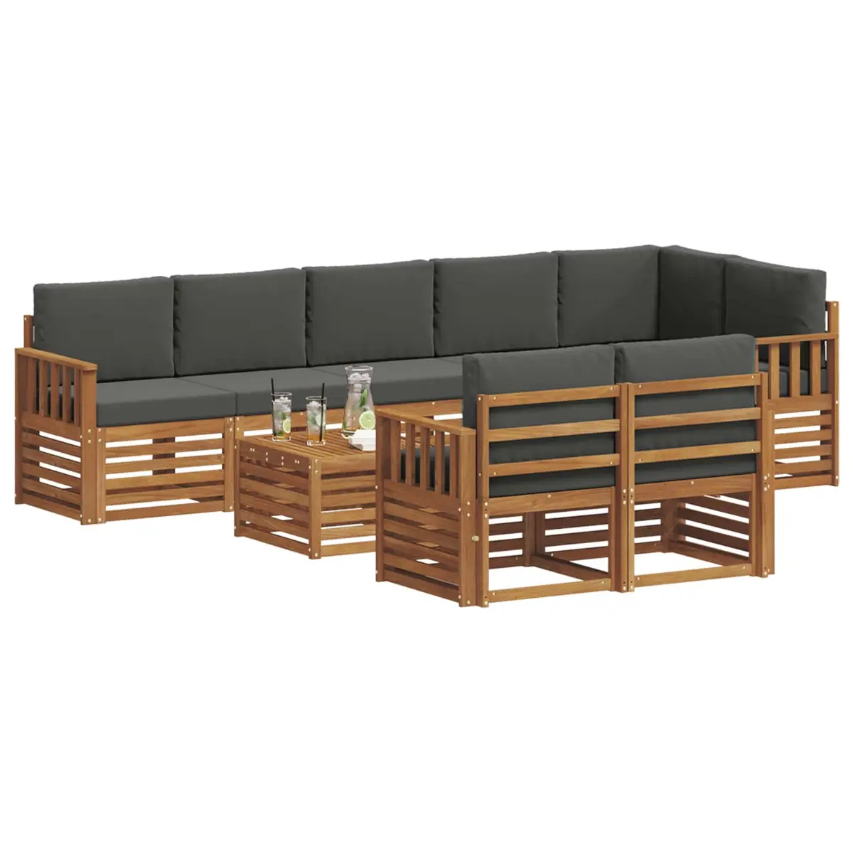 9 Piece Modular Outdoor Sectional Sofa Set Natural Acacia Wood