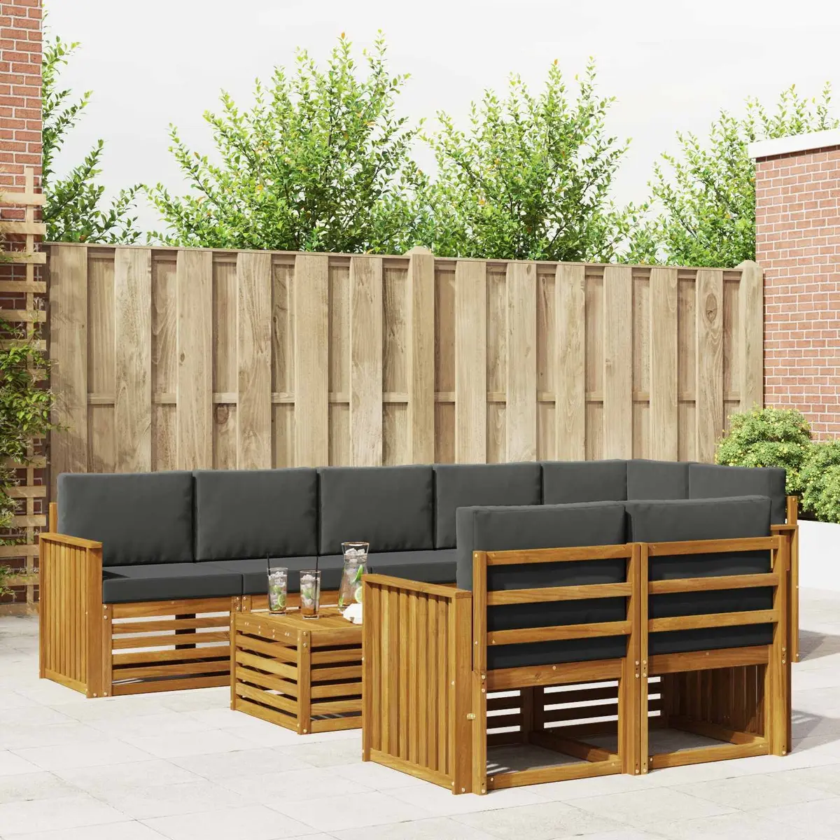 Outdoor Sectional Sofa Set 9 pcs Modular Garden Furniture Solid Acacia Wood