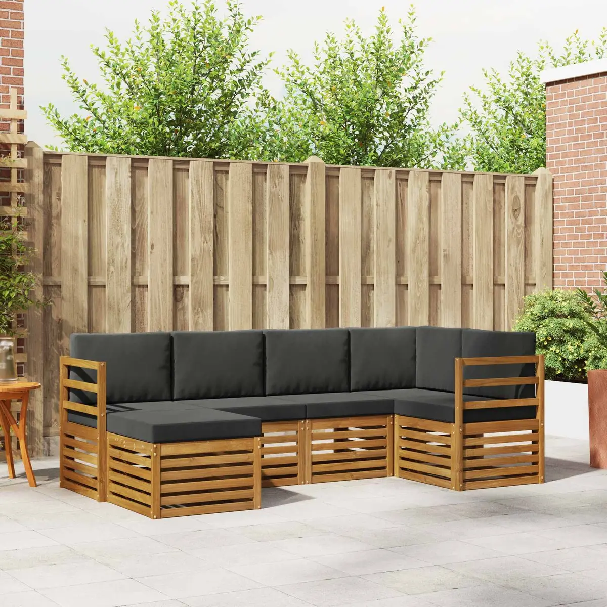 Modular 6 Piece Outdoor Sectional Sofa Set Natural Acacia Wood Weather Resistant