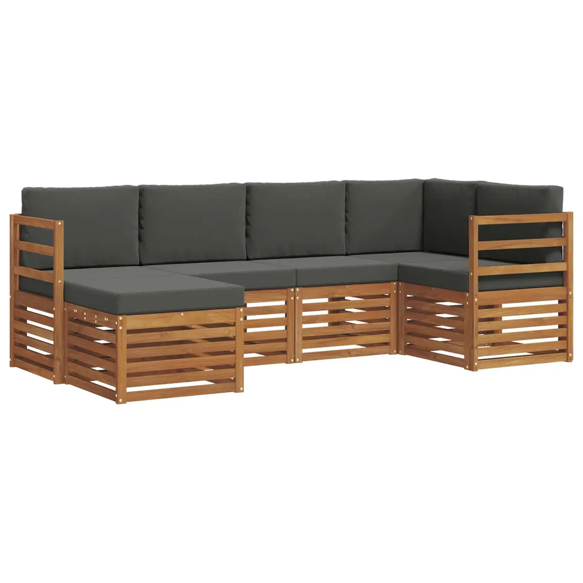 Modular 6 Piece Outdoor Sectional Sofa Set Natural Acacia Wood Weather Resistant