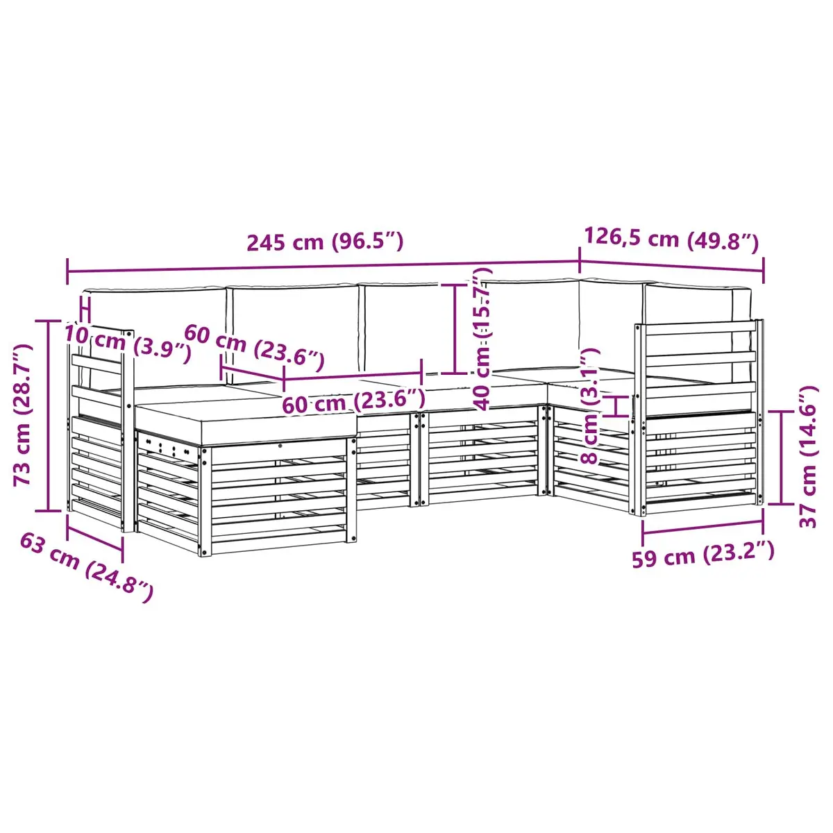 Modular 6 Piece Outdoor Sectional Sofa Set Natural Acacia Wood Weather Resistant