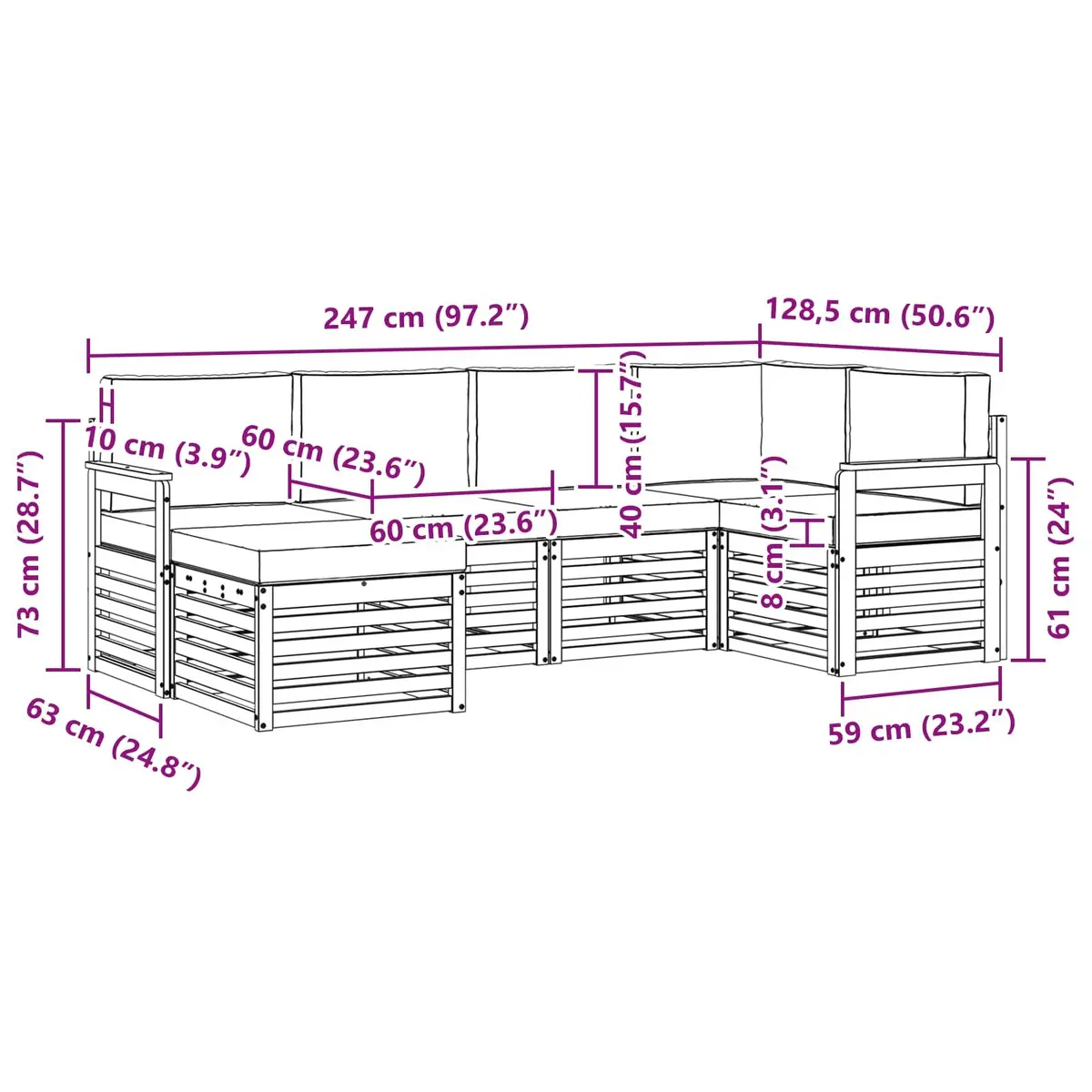 Outdoor Sectional Sofa Set 6 pcs Garden Furniture Natural Anthracite Modular