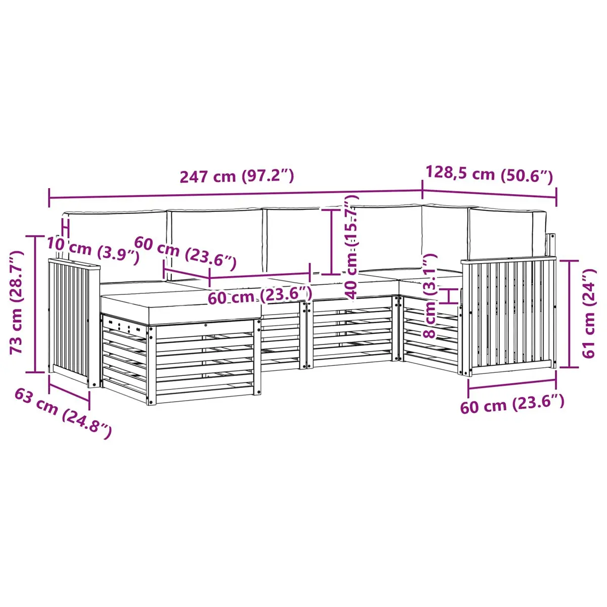 Modular Sectional Sofa Set 6 Pieces Outdoor Garden Furniture Natural Anthracite