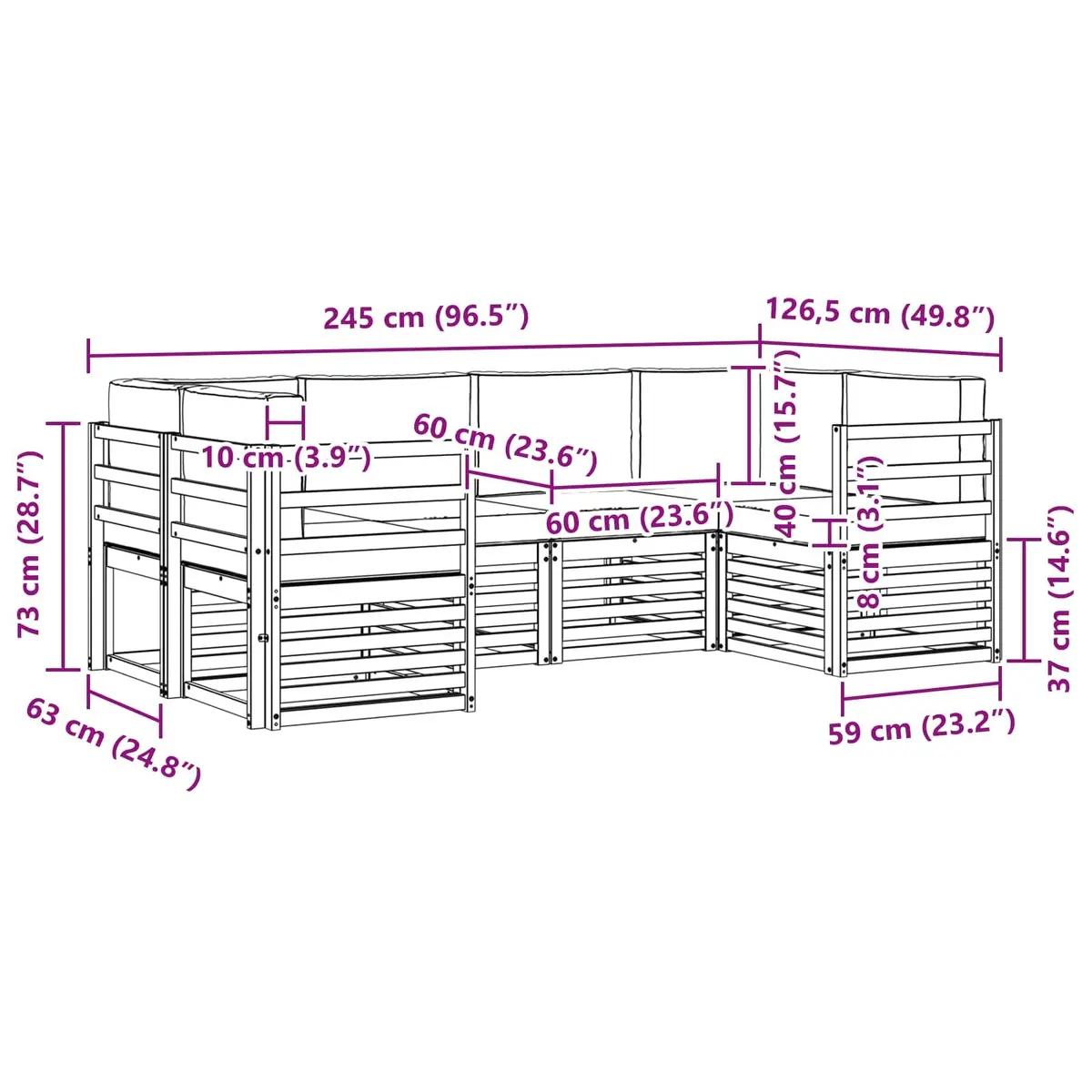 Outdoor Sectional Sofa Set 6 pcs Garden Furniture Modular Lounge Seating