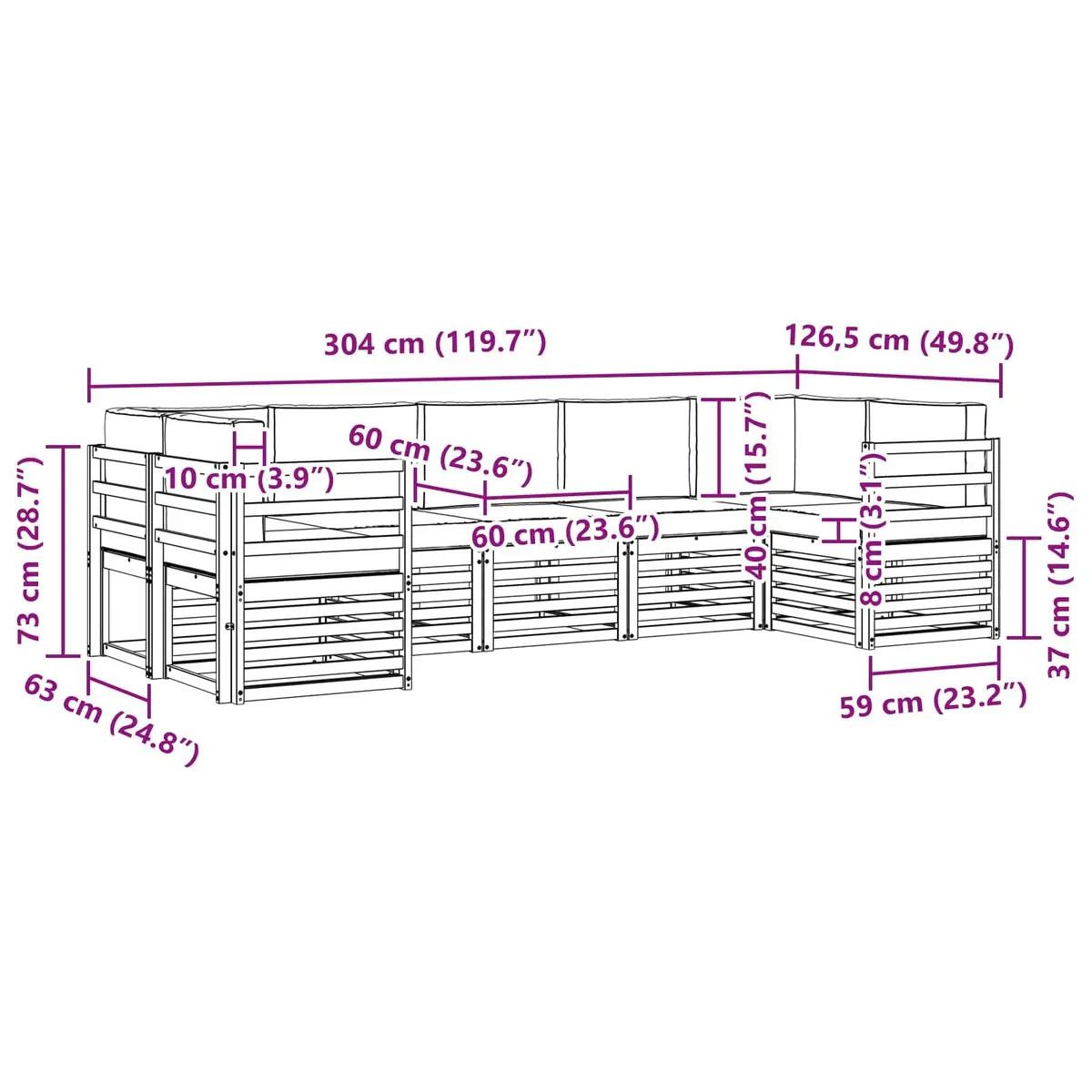 Outdoor Sectional Sofa Set 7-Piece Modular Garden Patio Furniture Acacia Wood