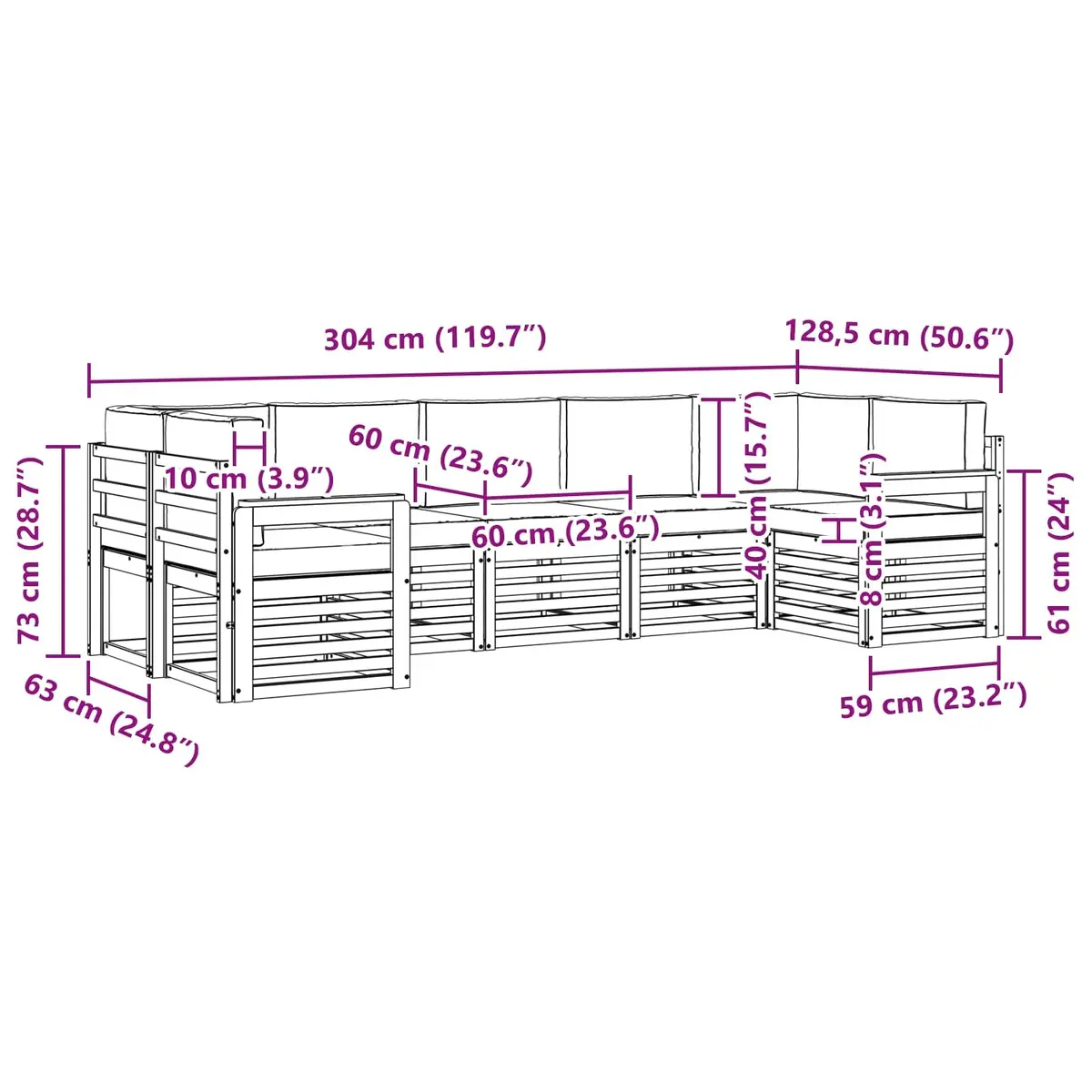 Outdoor Sectional Sofa Set 7 Pieces Modular Garden Patio Furniture Brown