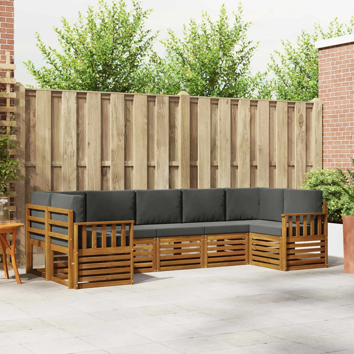 7 Piece Modular Outdoor Sofa Set Brown Acacia Wood Garden Patio Furniture
