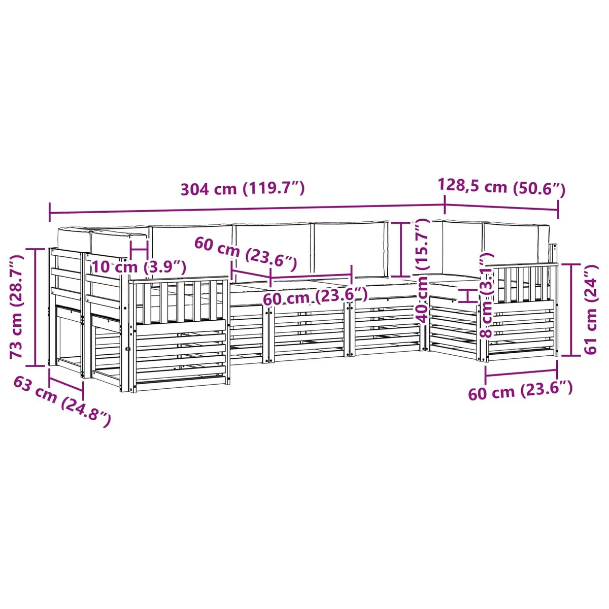7 Piece Modular Outdoor Sofa Set Brown Acacia Wood Garden Patio Furniture